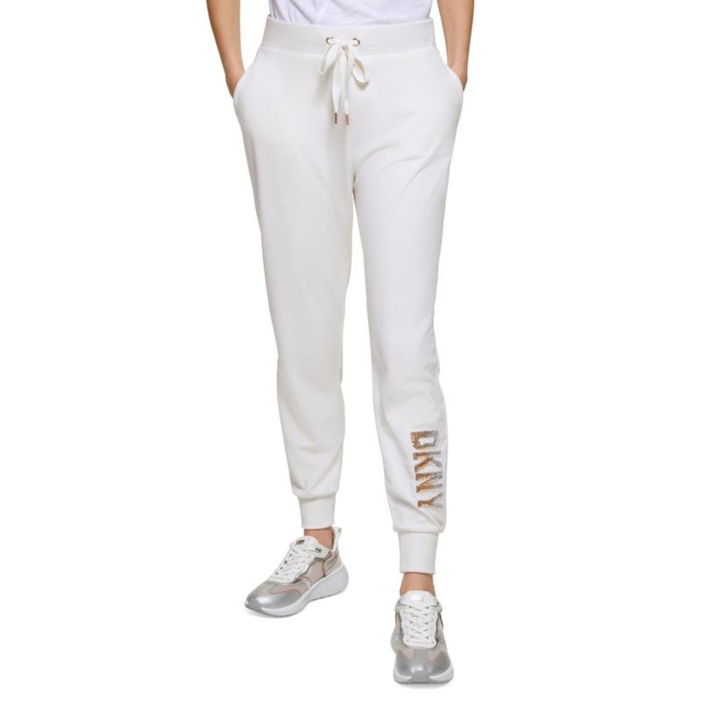 Women's Velour Sequined-Logo Tie-Waist Pants